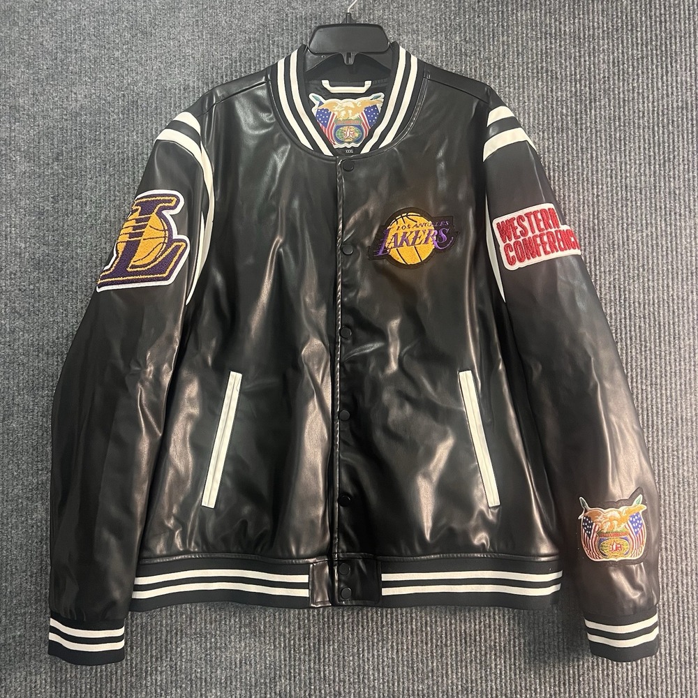 LA Lakers 2023 Jeff Hamilton Full-Snap Black Faux Leather Jacket Ltd Edition 3XL